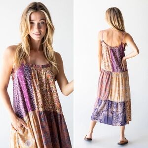 Natural Life Harley Midi Dress Floral Tiered Flowy Ruffle M Boho Summer Spring